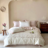 Chic Flowers Embroidery Bedding Set Lyocell Bamboo Fiber Soft Silky Cool Feeling Duvet Cover Flat/Fitted Bed Sheet Pillowcases