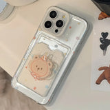 Cute cartoon bear card bag shell for iphone 11 15pro 13 15 12pro 15promax 14pro 14 pro max colorful stars transaprent phone case