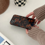 Stylish Dark Color Tortoiseshell Amber Soft Glossy Cover Case for iPhone 16 15 14 13 12 11 Pro Max Plus