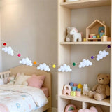 Nordic Felt Cloud and Pompom Garlands String Wall Hanging Decor Kids Room Bed Curtain Hanging Ornaments Party Banner Photo Props