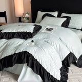 Leopard Print Bedding Set Washed Silk High-quality Satin Silky Black Lace Design Super Smooth Jacquard Duvet Cover Sheet Set