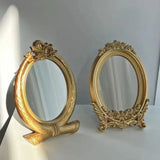 Rustic Carving Frame Gold Mirror Home decor Tray Home Decorative Mirror Bedroom Table Makeup Mirror