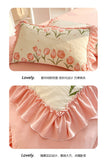 Fashion Flower Bedding Set Bed Sheet Cute Princess AB Double Sided Ruffle Flower Quilt Cover Pillowcase Bedclothes Home Textiles