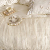 Pink Romantic Lace Princess Wedding Bedding Set Lyocell Bamboo Fiber Soft Silky Duvet Cover Flat/Fitted Bed Sheet Pillowcases