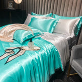 Solid Silk Bedding Set with Duvet Cover Bed Sheet Pillowcases Luxury King Single Double Couple Pillow Case Bedsheet