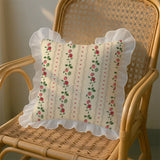 Sweet Retro Pillow Cartoon Small Strawberry Print Lace Wash Cotton Pillowcase Girly Sense Home Decorative Sofa Cushion Pillow