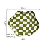 Retro Checkerboard Ceramic Plate Jewelry StoragePlate DessertPlate Dessert plate Home Decoration Retro DinnerPlate Tableware
