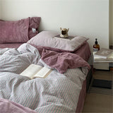 Romantic Imagination! Autumn Winter Soft Milk Velvet Pure Cotton Striped Four Piece Bedding Set Modern mat Sle