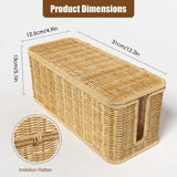 Handmade Cable Management Box, Durable Rattan Cable Organizer, 2 Open Slots Cords Hider Box, Under Desk Cord Organizer
