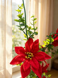 Cross-border eucalyptus poinsettia rattan living room potted red silk flower velvet rattan green plant simulation Christmas deco