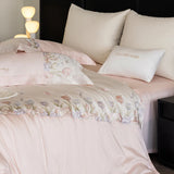 4Pcs Blue Pink Luxury Butterfly Flowers Embroidery Bedding Set Egyptian Cotton Duvet Cover Bed Sheet/Fitted Sheet Pillowcases