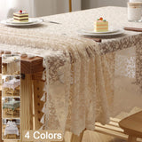 1pc  Elegant Lace Tablecloth with Tassels,Rural Fresh Jacquard Lace Tablecloth  Perfect for Dining & Parties,Family Gatherings