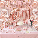 58Pc/Set 40-Inch Number Foil Balloons Party Backdrop Rain Curtain Rose Gold Glitter Balloons Happy Birthday Pink Banner Birthday Party Set Celebration Birthday Party Combo Set Suitable for 16Th 21St 30Th 40Th 50Th 60Th 70Th C