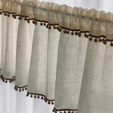 Kitchen Curtains Faux Linen Textured Small Cafe Window Curtain with Pom Pom Over Sink Light Filtering Short Curtain for Bathroom