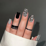 24Pcs False Nails Press on Nail Leopard Print Cat Eye Design Spicy Girl Square Acrylic Nails Wearable Cool Glitter Fake Nail Art