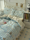Romantic Floral Dog Cotton Bedding Set Lovely Cartoon Pure Cotton Four-Piece Suite Lace Design Cotton Duvet Cover eet Pillo...