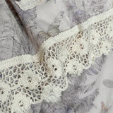 Natural Cotton Linen Butterfly Flowers Prints Lace Bedding Set Queen King Size Duvet Cover Flat/Fitted Sheet Pillowcases 4Pcs
