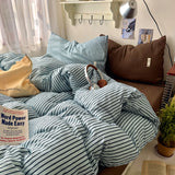 Ins Coastal Bedding Set Simple Style Striped Duvet Cover Set Soft Flat Sheet Single Twin Size Double Bed Sheet Set For Bedroom