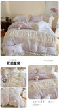 Korean Princess Style Lace Ruffles Wedding Bedding Set Soft Rose Flowers Four-Piece Set Duvet Cover Bed Sheet Pillowcase 4Pcs