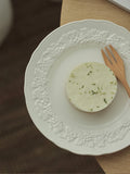 French Relief Dining Plate Household Breakfast Bread Disc Nordic Style White Ceramic Tableware Retro Versatile Dessert Plates