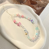 Lotus flower Star Pearl Beaded Charm Phone Pendant Crystal Wristband Keychain Bracelet Lanyard Cord