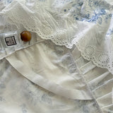 Vintage Lace Ruffles Rose Print Pure Cotton Bedding Set Duvet Cover Set 1.4M/1.5M/1.6M/1.8M/2M Bed Skirt Bedspread Pillowcases