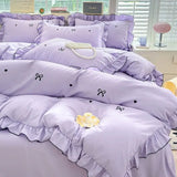 French Ins Princess Style Lace Four-piece Set Washed Cotton Embroidered Quilt Cover Set Bow Girly Heart Bed Sheet Three-piece