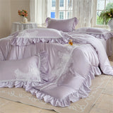 Pink Flowers Embroidery Ruffles Princess Wedding Bedding Set 1000TC Egyptian Cotton Duvet Cover Flat/Fitted Sheet Pillowcases