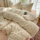 3/4Pcs Korean Princess Style Floral 100% Cotton Bedding Set Vintage French Lace Duvet Cover Bed Sheet Fitted Sheet Pillowcases