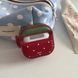 Red Strawberry Polka Dots Leather Magnetic Earphone Case For Airpods 1, 2, 3, 4,Pro, Pro2, Pro3, Anti-fall Protect Cover Ring