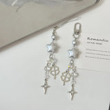 3D Star Clover Beaded Charm Phone Pendant Crystal Wristband Keychain Bracelet Lanyard Cord