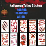 Horror Realistic Fake Bloody Wound Stitch Scar Scab Waterproof Temporary Tattoo Sticker Halloween Masquerade Prank Makeup Props