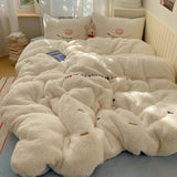 INS Cartoon Bedding Set  soft Fleece duvet cover set for kids adult Sheet set With Pillowcases full size