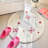 Princess Style Bowknot Round Carpet Simple Rugs for Girls Bedroom Large Area Carpets for Living Room Balcony Porch Door Mat
