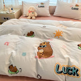 Cute Cartoon Pattern Embroidered Soft Bedding Sets Cozy Breathable Fitted Sheet Kit Kids Adults Bedroom Decor for Spring Summer