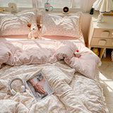 Print Floral Bedding Set Double Layer Yarn Four Pieces Set Soft Comfortable Duvet Cover Bed Sheet With Pillowcases Home Textiles
