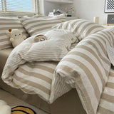 Washed Cotton Double Yarn Crepe Striped Quilt Set 3-4 Pillowcase with Sheet Bedding Cover Supplies 200x230 220x240 Skin Friendly