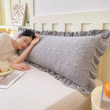 Solid Quilted Length Sleeping Ruffle Pillowcase For Double Couple 48*120cm Soft Flannel Fleece AB Side Pillow Cover Home Bedding