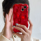 Chinese Red 3D Water Ripple Cover For iPhone 15 Pro Max 14 Pro 13 12 Pro 11 Soft Case Fashion Wave Gloss Phone Protection Shell