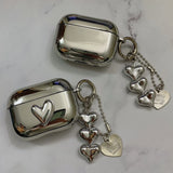 Electroplated Silver Soft TPU Case For AirPods 4 3 Pro 2 1 Mirror Plating Earphone Protective Cover Heart Keychain Accessories