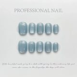 10Pcs Laser Rainbow Cat Eye Short False Nail Acrylic Handmade Press On Nails Artificial Wearable Full Cover Manicure Nail Tips