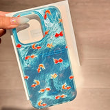 For iPhone 16 Pro Max 15 14 13 12 11 XS X XR 7 8 16 Plus SE 2022 INS Korean Blue Ocean Red Carp Vortex Pattern Phone Case Cover