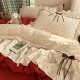 3/4Pcs Bedding Set Euro Princess Bedding Duvet Cover Cotton 100% Lace Bow Bed Linen With Ruffles Double Bed Lace Pillowcase