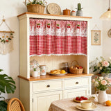 Korean Countryside Style Cute Cherry Lace Short Curtain,Red Two Tone Checkered Small Window Curtains for Kitchen-Home Drapes