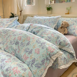 INS Korean Style New Yungan Cotton Wrinkled Double-layer Yarn Lace Bedding Sets