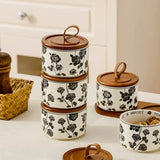 3pcs Ceramics Jars Lid Coffee Bean Storage Container‌ Dustproof and Moisture-proof with Cover Kitchen Organizer Jars for Spices