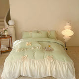French Princess Style Bedding Sets Ruffle Lace Bow Quilt Cover Romantic Wedding Bedclothes Decor Woman Girls Bedroom Duvet Cover