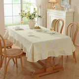 Vertical Striped Table Cover Washable Wrinkle-Resistant Striped Ruffle Tablecloth Ruffle Trim Farmhouse Tablecloth Wedding Decor