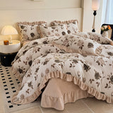 French Winter Thickened Milk Fleece 4pcs Bedding Sets Flower Warm Quilt Cover Bedspread for Women Bedroom