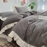 Princess Style Bedding Sets INS Ruffle Lace Bow Quilt Cover Home Romantic Bedclothes Decor Woman Girls Bedroom Duvet Cover 4pcs